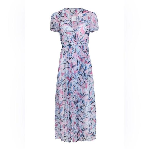 Club Monaco NWT Sheer Print Short Sleeve Wrap Maxi Dress Size 2 - Picture 6 of 11